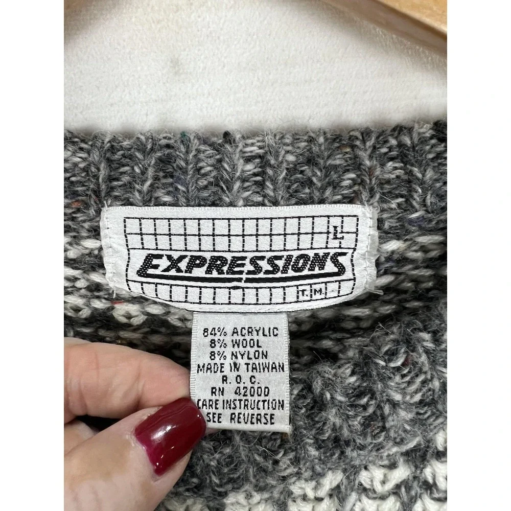 Expressions Sweater Mens Large Chunky Knit Wool Blend Textured Pullover 90s
